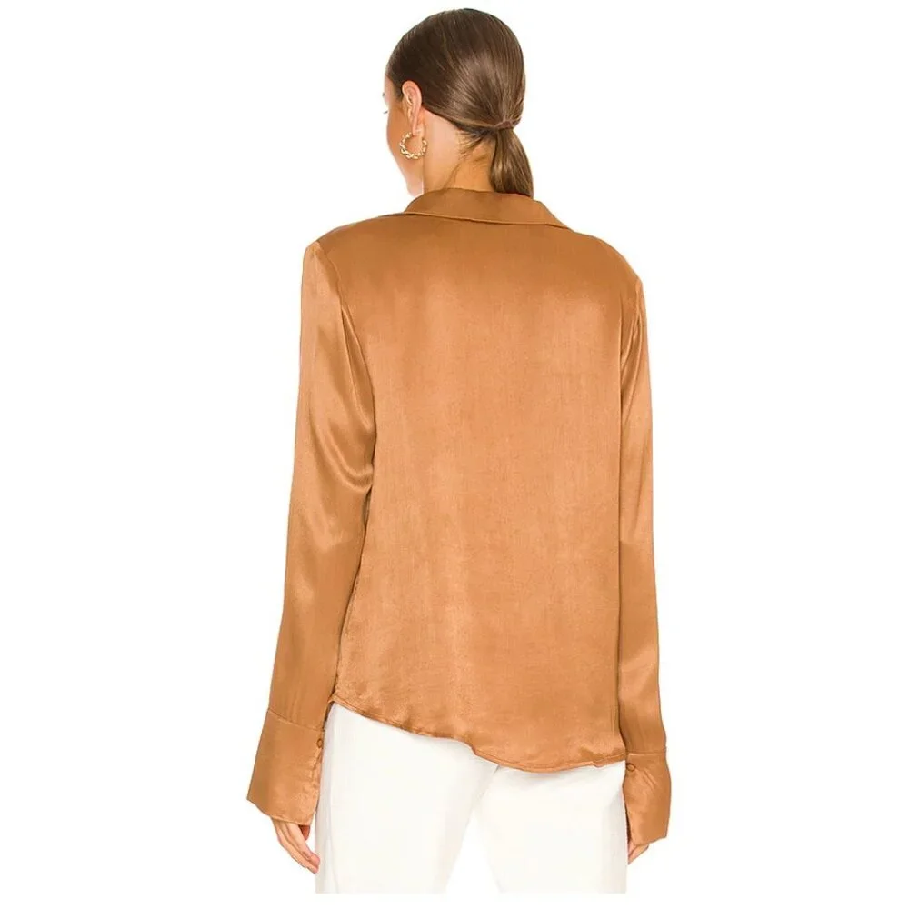 ATOIR “The Zodiac” Shirt NWT Size M/10 Tan Slinky Deep V-Neck Button Down
